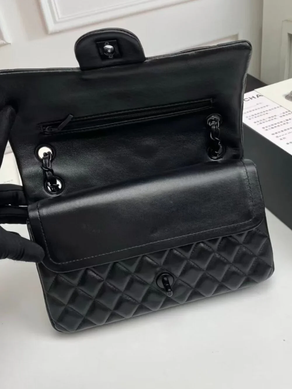 Chanel Classic Flap Quilted Black Leather Black Tone Chain Shoulder Bag - Picture 9 of 9